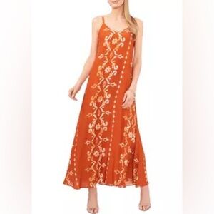 MSK M maxi dress boho floral fall summer orange rust pumpkin spice
